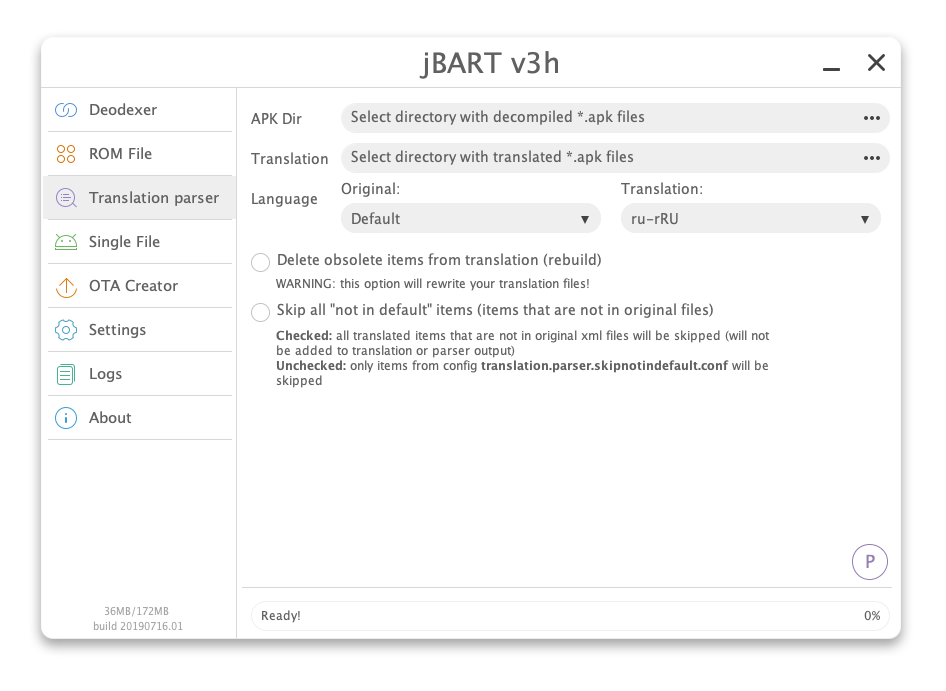 Translation parser section